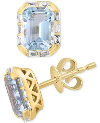 Effy Aquamarine (1-1/2 ct. t.w) & Diamond (1/6 ct. t.w.) Halo Stud Earrings in 14k Gold