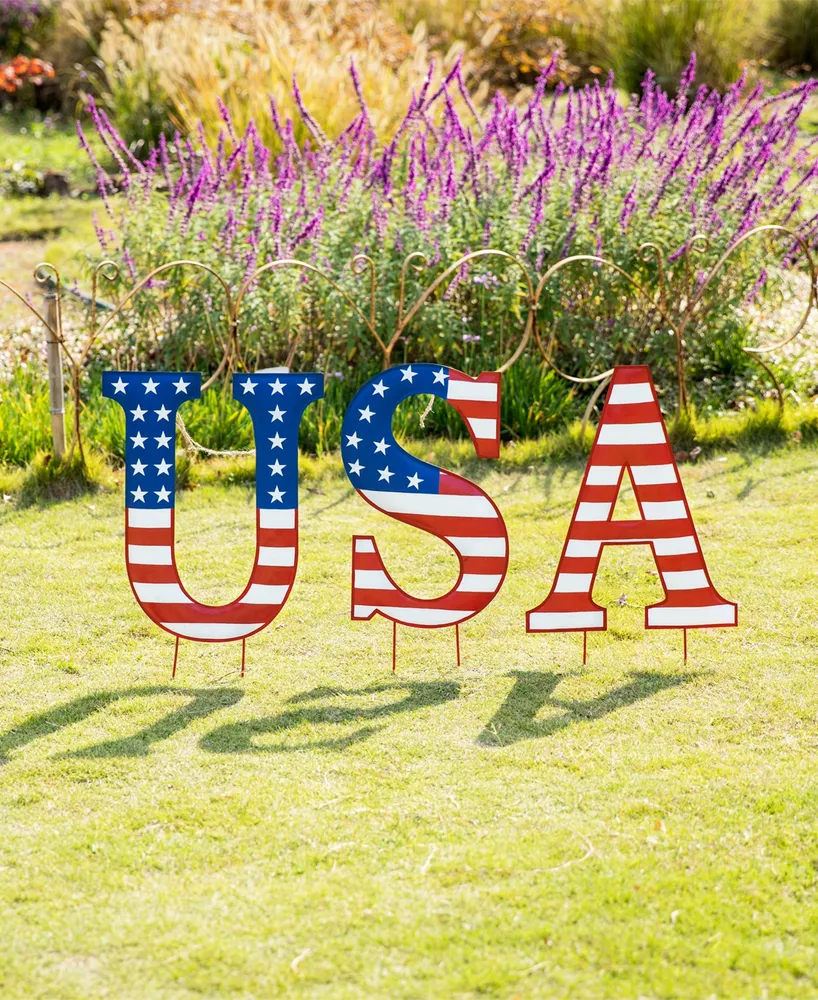 Glitzhome 45" L Patriotic, Americana Usa Yard Stake or Standing Decor or Wall Decor, Set of 3