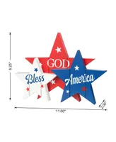 Glitzhome 11" Wooden Patriotic, Americana Stars Table Decor