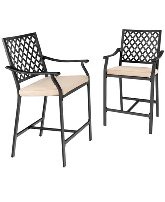 2PCS Patio Bar Stool Counter Height Cushioned Chair Armrest Garden Deck