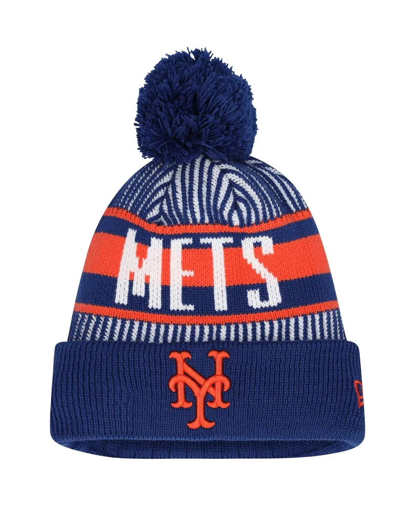 New Era Youth Boys Navy Detroit Tigers Striped Cuffed Knit Hat with Pom