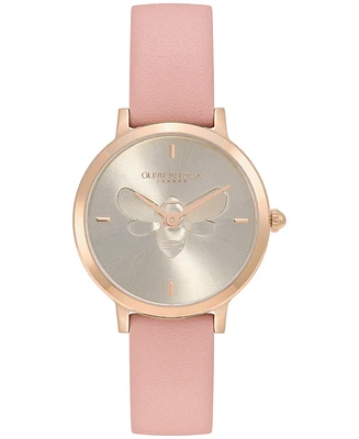 Olivia Burton Women's Ultra Slim Bee Blush Leather Watch 28mm