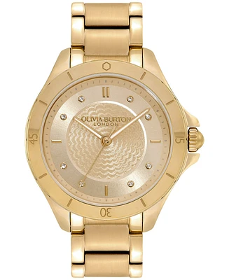 Olivia Burton Women's Sports Luxe Guilloche Gold-Tone Steel Watch 36mm