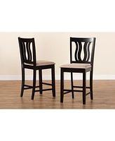 Baxton Studio Fenton Modern and Contemporary Transitional 2-Piece Fabric Upholstered and Finished Wood Counter Stool Set