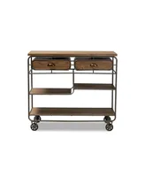 Baxton Studio Grant Vintage 41.7" Rustic Industrial Finished Wood and Metal 2-Drawer Kitchen Cart