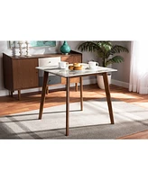 Baxton Studio Kaylee Mid-Century Modern Transitional 31.5" Finished Wood Dining Table with Faux Marble Tabletop