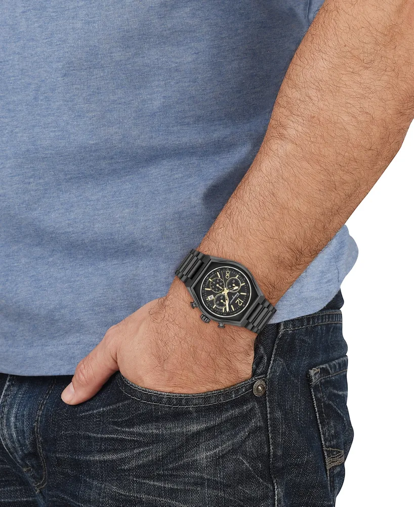 Salvatore Ferragamo Men's Swiss Chronograph Tonneau Black Ion Plated Stainless Steel Bracelet Watch 42mm