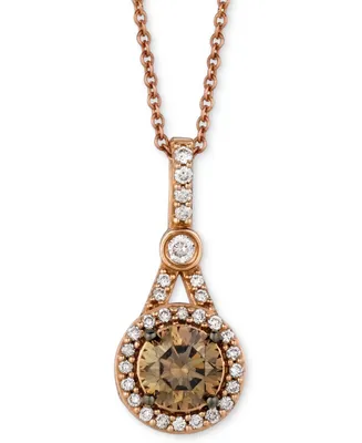 Le Vian Chocolate Diamond (5/8 ct. t.w.) & Vanilla Diamond (1/4 ct. t.w.) Halo 18" Pendant Necklace in 14k Rose Gold