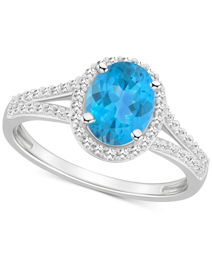 Amethyst (1-1/5 ct. t.w.) & Diamond (1/4 Oval Halo Split Shank Ring Sterling Silver (Also Citrine, Garnet, Peridot, Blue Topaz)