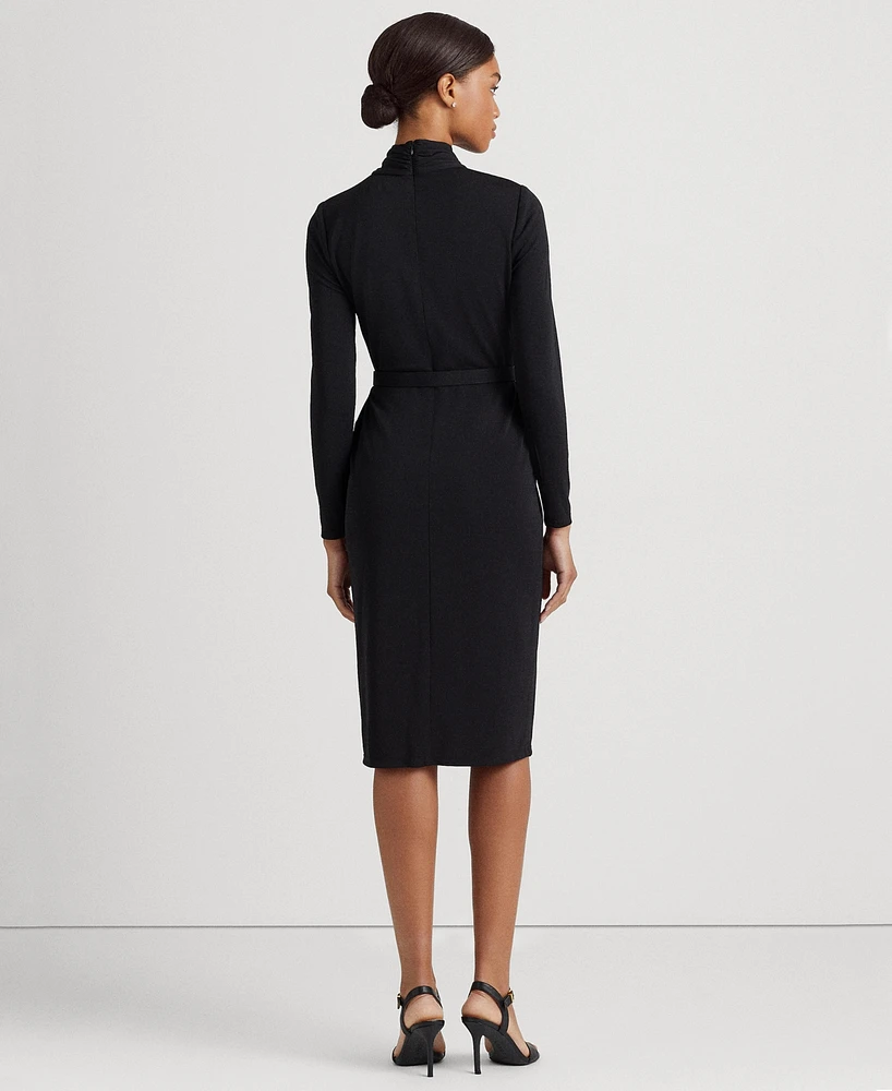 Lauren Ralph Women's Belted Mockneck Long-Sleeve Stretch Jersey Dress