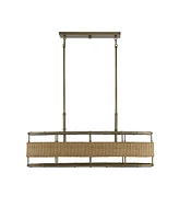 Savoy House Arcadia 4-Light Linear Chandelier in Burnished Brass with Natural Rattan