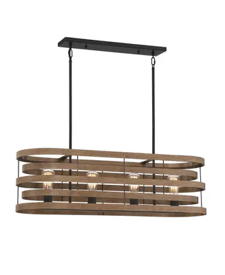 Savoy House Blaine 4-Light Linear Chandelier in Natural Walnut with Black Accents