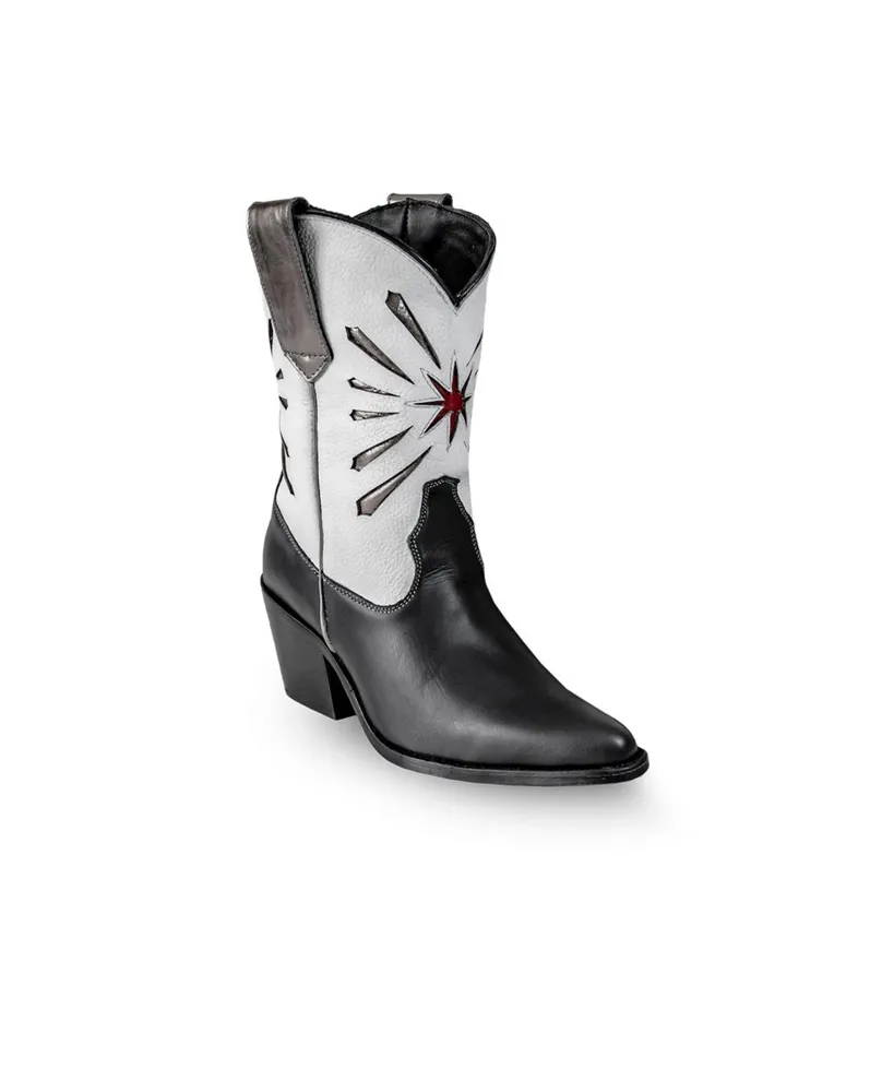 Women's Italian Western White Premium Leather Boots Fireworks by Bala Di Gala