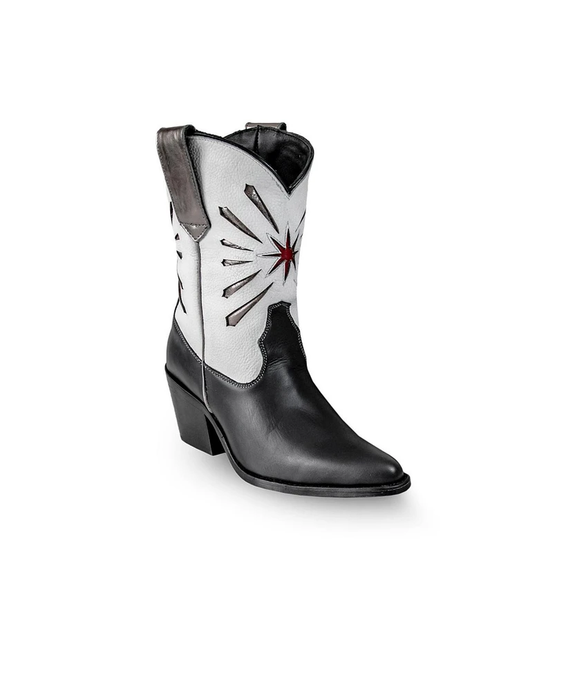 Bala Di Gala Women's Italian Western White Premium Leather Boots Fireworks by