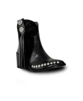 Bala Di Gala Women's Black Premium Leather And Suede Ankle Boots With Lateral Fringe And Silver Studs Tyro By