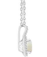 Opal (3/4 ct. t.w.) & Diamond (1/6 ct. t.w.) Halo 18" Pendant Necklace in Sterling Silver