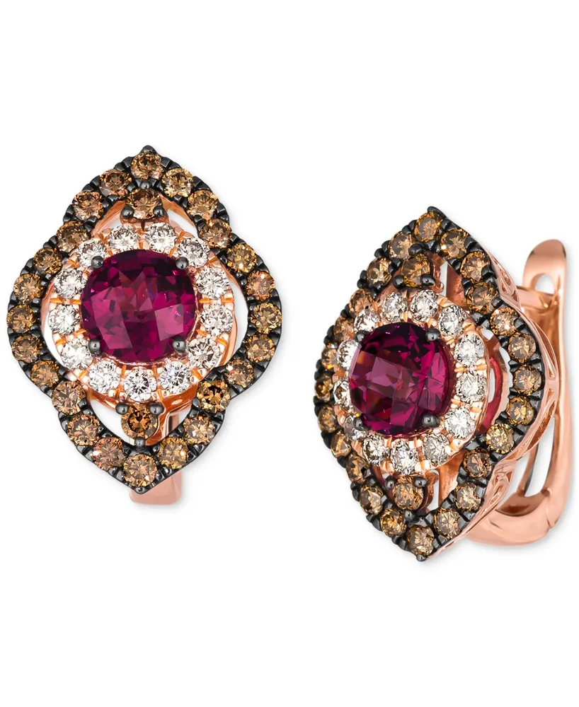 Le Vian Pomegranate Garnet (1-7/8 ct. t.w.) & Diamond (1-1/2 ct. t.w.) Leverback Earrings in 14k Rose Gold