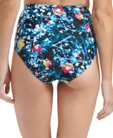 Calvin Klein Women's Printed High-Waist Draped-Front Tummy-Control Swim Bottoms