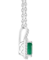 Emerald (1/2 ct. t.w.) & Diamond (1/8 Halo 18" Pendant Necklace Sterling Silver (Also Ruby Sapphire)