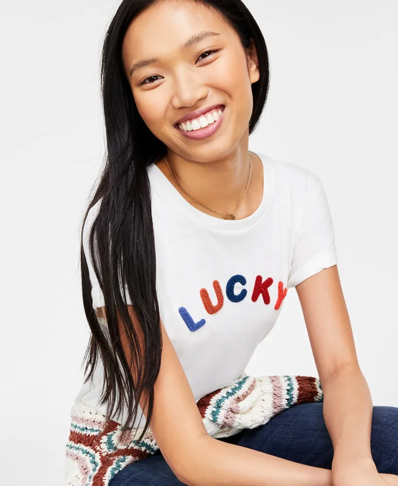 Lucky Brand Women's Lucky Multi-Logo Classic Crewneck T-Shirt