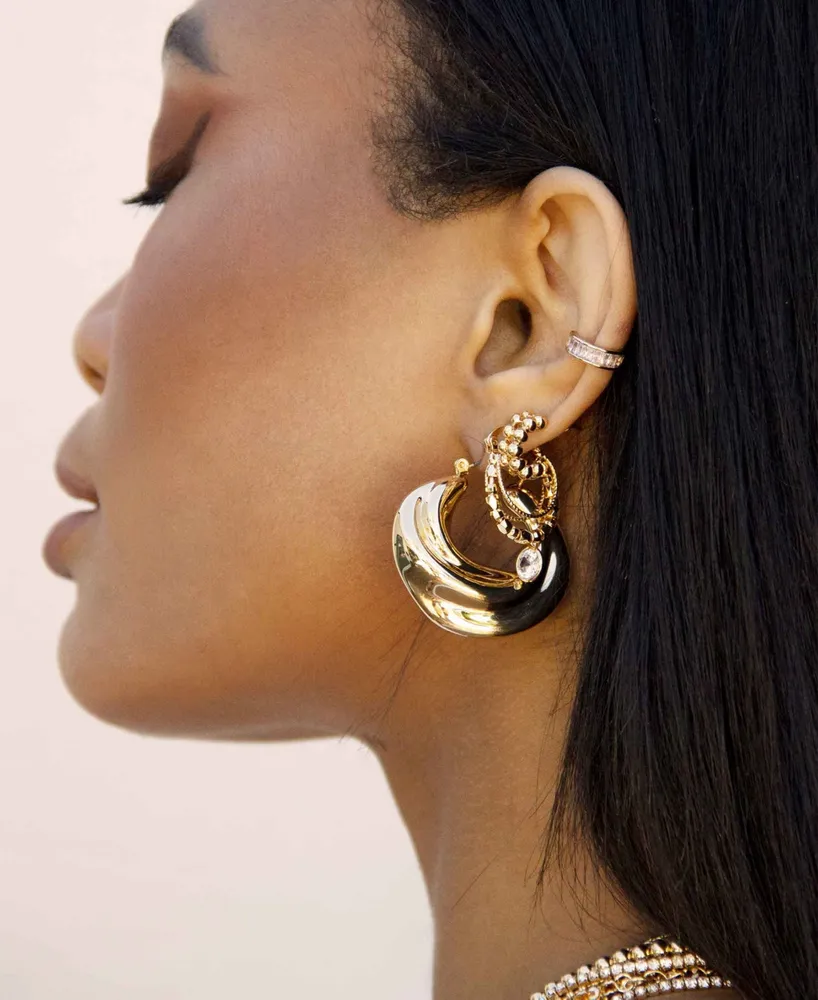 Ettika Beaded Crystal Hoop Earrings - Gold