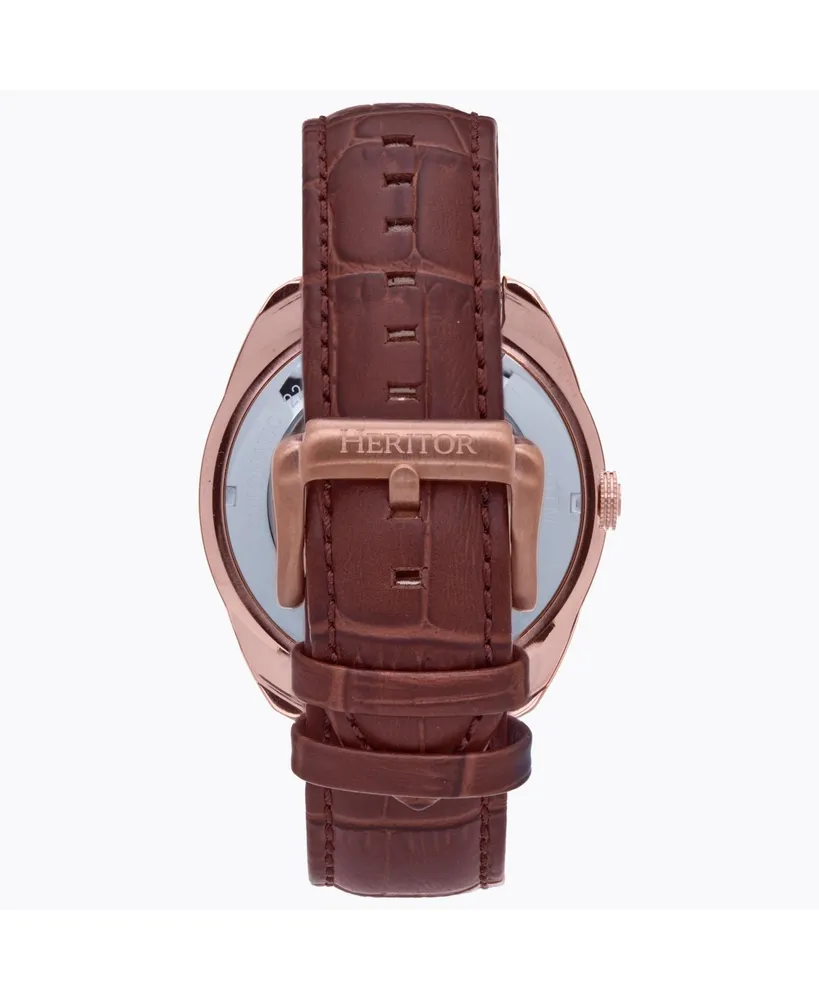 Heritor Automatic Men Roman Leather Watch - Rose Gold/Light Brown, 46mm