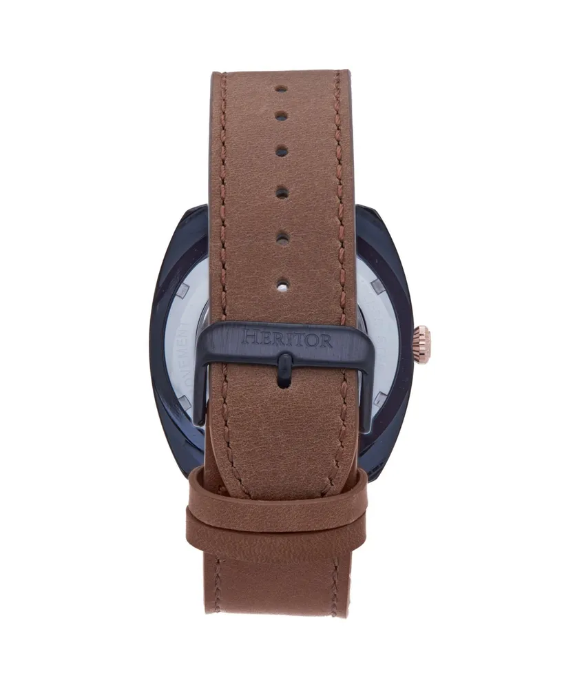 Heritor Automatic Men Gatling Leather Watch - Black/Light Brown, 44mm