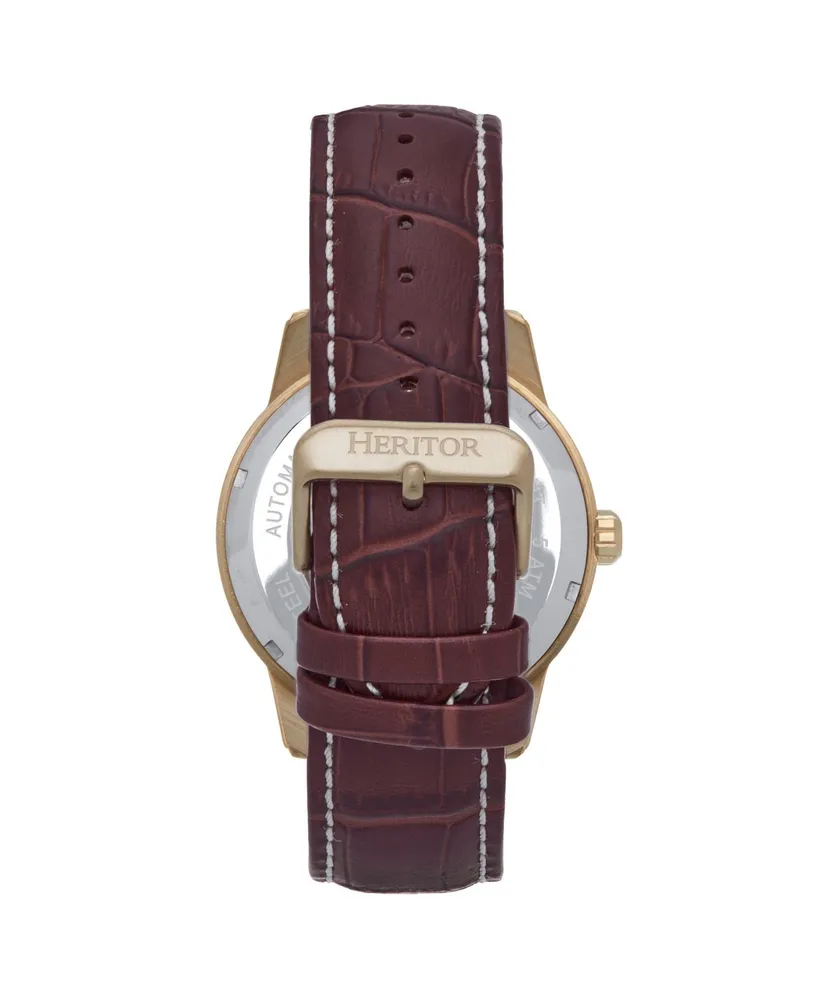 Heritor Automatic Men Davies Leather Watch - Gold/Brown, 44mm