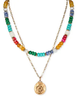 Patricia Nash Gold-Tone Bee Multicolor Beaded Convertible Layered Pendant Necklace, 17" + 3" extender