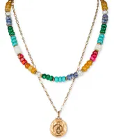 Patricia Nash Gold-Tone Bee Multicolor Beaded Convertible Layered Pendant Necklace, 17" + 3" extender