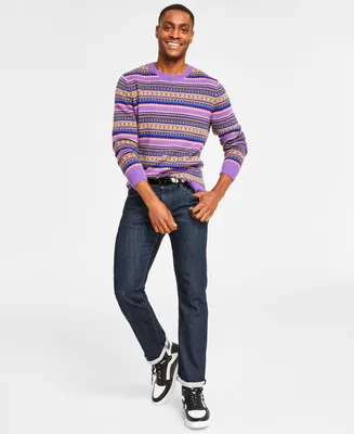 Holiday Lane Men's Bright Stripe Fair Isle Sweater, Created for Macy's