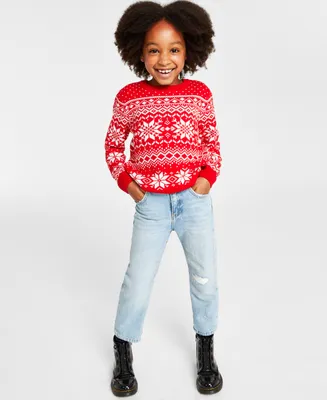 Holiday Lane Little Girls Festive Fair Isle Sweater, Created for Macy's