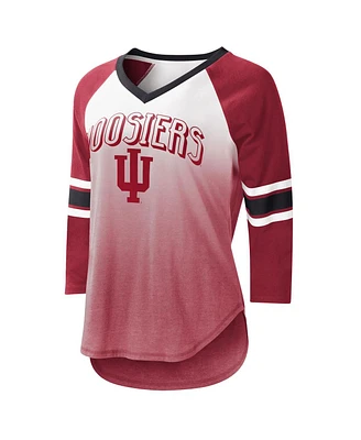 Women's G-iii 4Her by Carl Banks White, Crimson Indiana Hoosiers Lead Off Ombre Raglan 3/4-Sleeve V-Neck T-shirt