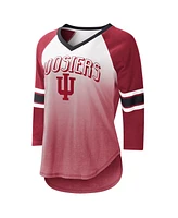 Women's G-iii 4Her by Carl Banks White, Crimson Indiana Hoosiers Lead Off Ombre Raglan 3/4-Sleeve V-Neck T-shirt