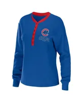 Women's Wear by Erin Andrews Royal Chicago Cubs Waffle Henley Long Sleeve T-shirt