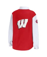 Women's Wear by Erin Andrews Red Wisconsin Badgers Button-Up Shirt Jacket