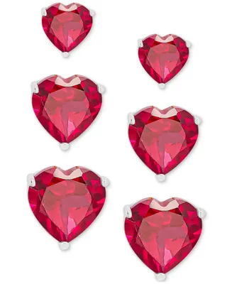 3-Pc. Set Lab-Grown Red Spinel Graduated Heart Stud Earrings (1-3/8 ct. t.w.) in Sterling Silver