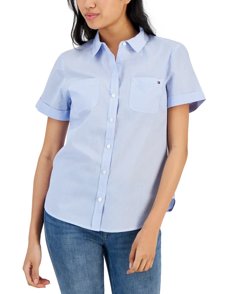 Tommy Hilfiger Women's Cotton Pinstripe Button-Down Shirt - Macy's
