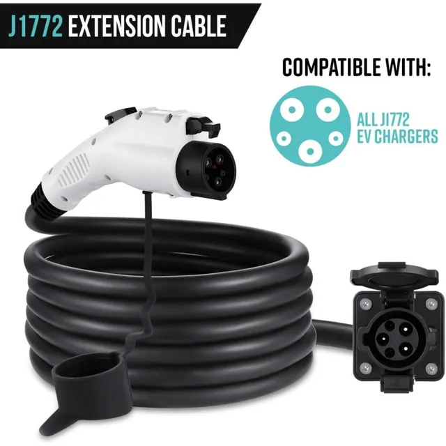 Lectron 40ft/12m J1772 Extension Cable Compatible with All J1772 Ev Chargers  - Flexible Charging for Your Vehicles