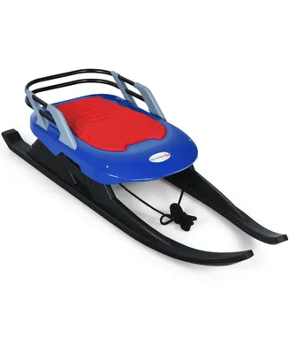 Costway Folding Kids Metal Snow Sled Frost-Resistant Pull Rope Snow Slider Leather Seat