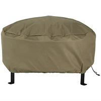 Round Outdoor Fire Pit Cover - Heavy-Duty 300D Polyester and Pvc with Drawstring Closure - Khaki