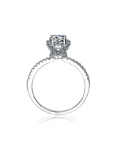 Genevive Sterling Silver White Gold Plated Round Clear Cubic Zirconia Solitaire Ring