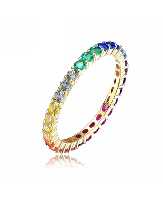 Genevive Sterling Silver 14K Gold Plating Cubic Zirconia Multicolored Eternity Ring