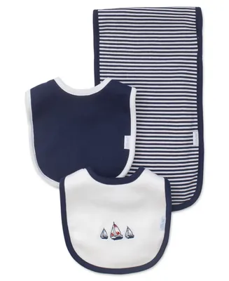 Little Me Baby Boys Sailboats Bibs and Burp Cloth, Pack of 3