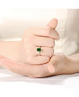 Genevive Sterling Silver White Gold Plated Emerald Cubic Zirconia Eternity Rectangle Band Ring