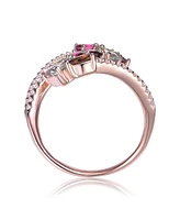 Genevive Sterling Silver 18K Rose Gold Plated Multi Colored Swirl Setting Ring