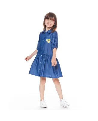 Girl 3/4 Sleeve Dress With Pocket Blue Chambray - Toddler|Child