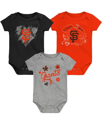 Girls Newborn and Infant Black, Orange, Heathered Gray San Francisco Giants 3-Pack Batter Up Bodysuit Set