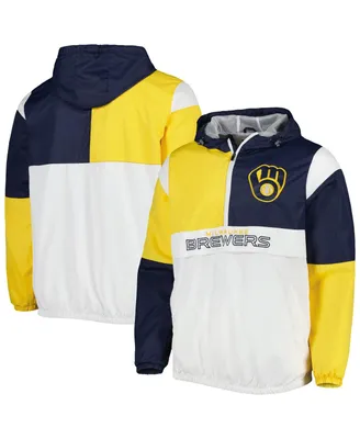 Men's G-iii Sports by Carl Banks Navy and Gold Milwaukee Brewers Fair Catch Half-Zip Hoodie