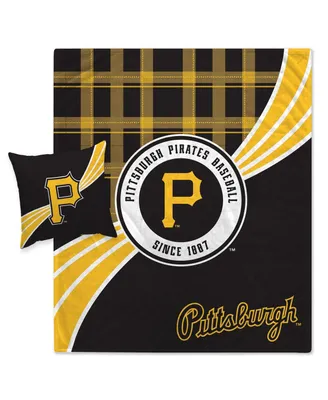 Pittsburgh Pirates Plaid Wave Flannel Fleece Blanket and Pillow Combo Set
